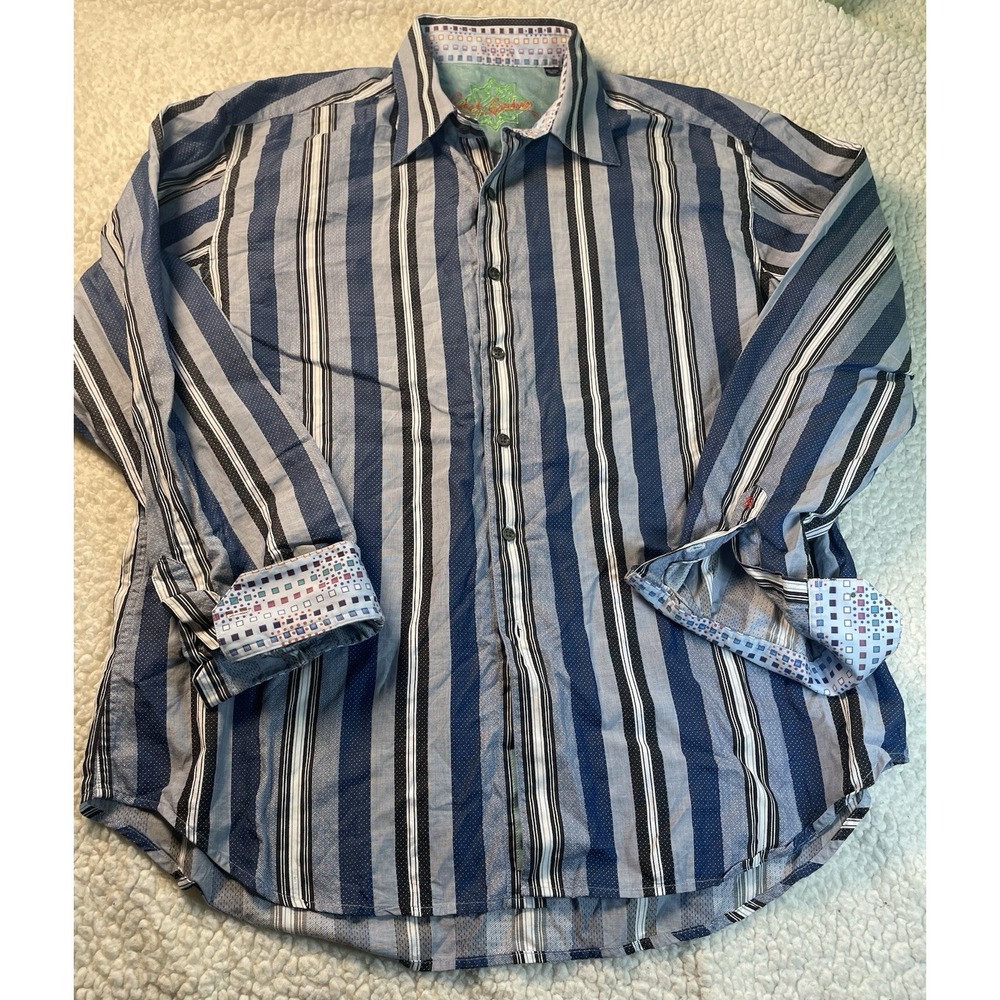 Robert Graham Men's Blue Striped Long Sleeves Button-Up Shirt Sz 2XL
